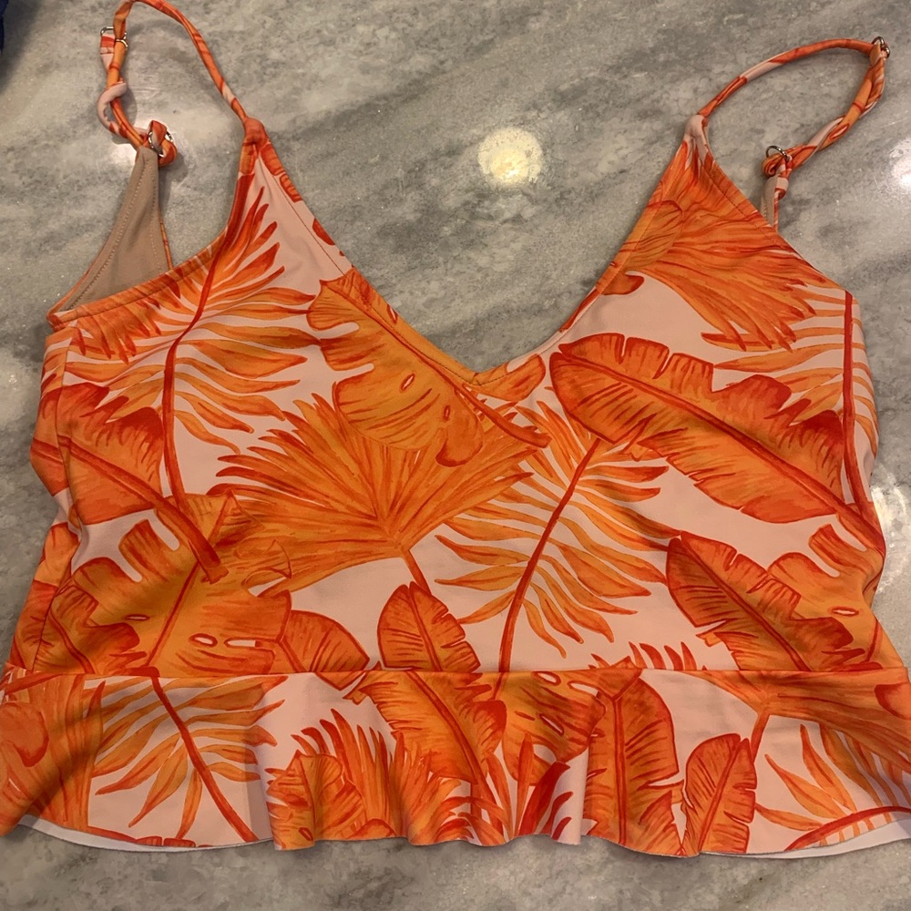 Kortni Jeane Orange Palm Scoop Back Top